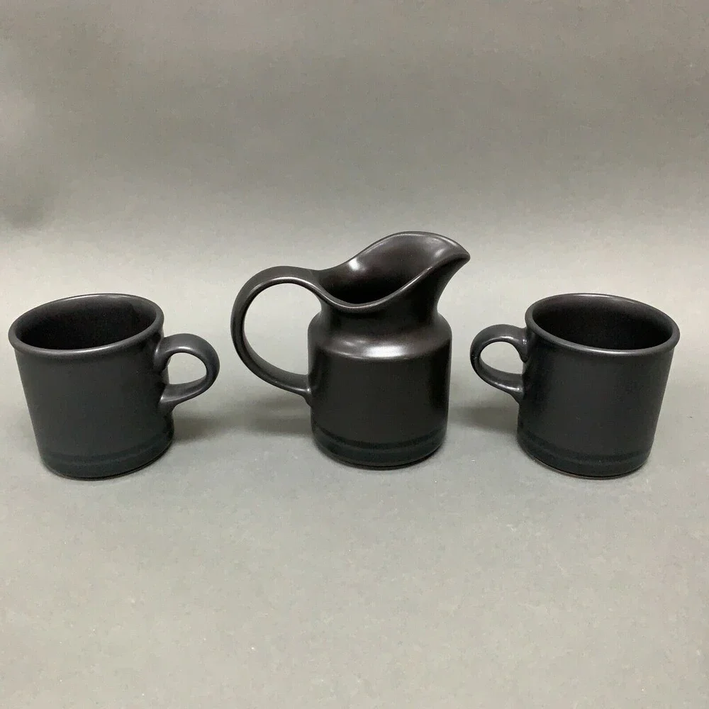 Pfaltzgraff Midnight Sun Black‎ Creamer and 2 Cups Lot of 3